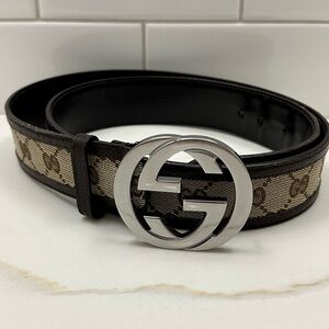Gucci Monogram Belt with Silver Buckle